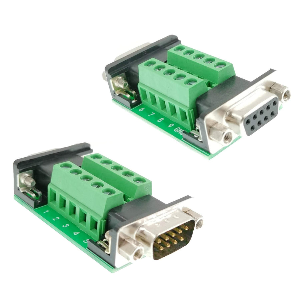 DB9 Female and Male Connector in One Breakout Board,RS232/RS485/CAN/RS422 with DB9 Connector to Terminal Board Signal Module(2pcsDB9 Female/Male) DB9Female/Male-TerminalBoard_2 Packs