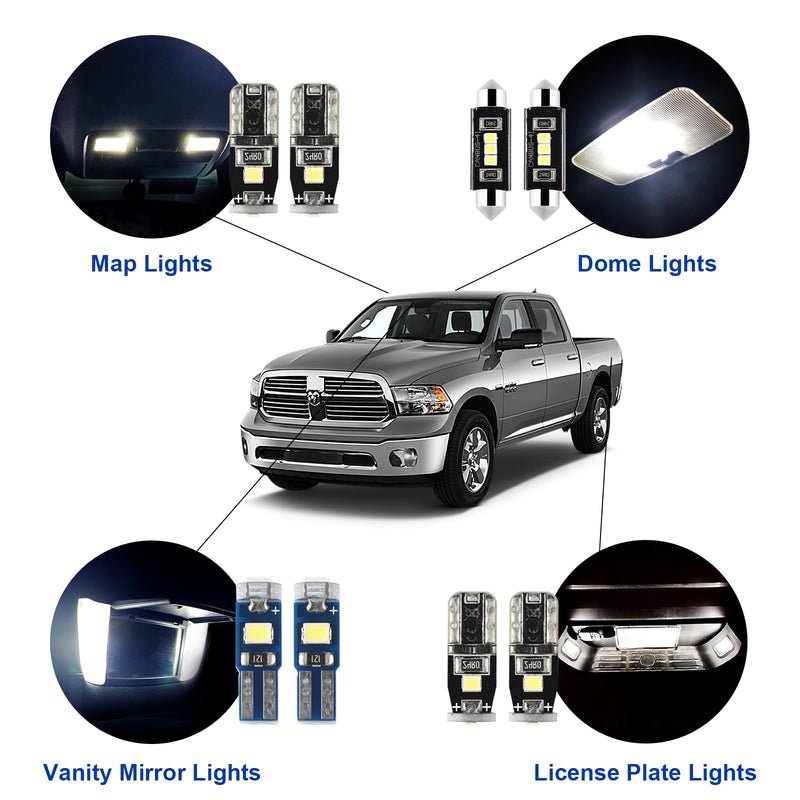 EASY EAGLE LED Car Interior Lights, Super Bright Bulbs - for Dodge Ram 2009 2010 2011 2012 2013 2014 2015 2016 2017 2018 Pickup Truck 1500 2500 3500 - Kit Package Includes 13 LED Light Accessories Dodge Ram 2009-2018