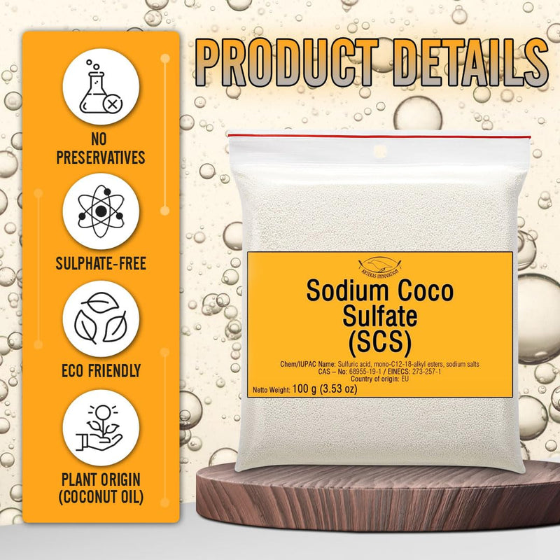 SODIUM COCO SULFATE (SCS) - Fine Granules - Anionic, Foaming Surfactant - for Homemade Solid Shampoo Bars, Soap, Foamy, Bubbly Products, Hair, Body - 600 g | 21.17 Oz