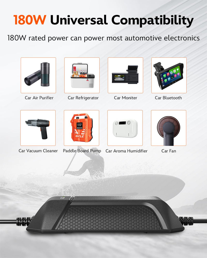 AC to DC Converter, AC/DC 12V 15A 180W Power Supply Adapter Transformer for Tire Inflator, Car Refrigerator, Paddle Board Pump, 110V to 12V Converter Car Cigarette Lighter Adapter Power Supply
