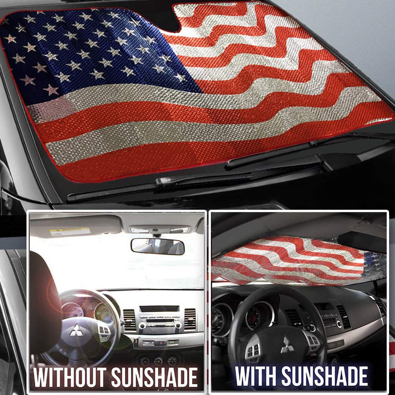 Big Hippo Sun Shade, Windshield Sun Shade American Flag Sunshades Keep Vehicle Cool Protect Your Car from Sun Heat & Glare Best UV Ray Visor Protector(Size: 63"X 28.5") American Flag Design