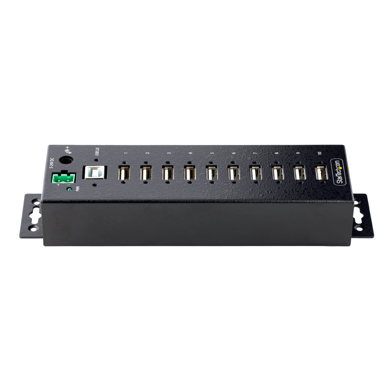 StarTech.com 10-Port Industrial USB 2.0 Hub, Rugged USB Hub w/ESD Level 4 Protection, DIN/Wall/Desk-Mountable USB-A Hub, USB Port Expander w/Lockable Ports, USB Expansion Hub, TAA