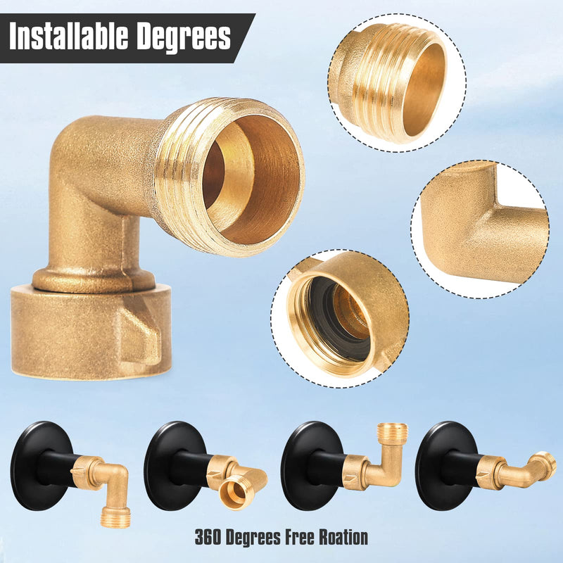 2Pack 90 Degree Hose Elbow - RV & Garden Faucet Adapter, 3/4" Solid Brass, Hose Adapter for RV Water Hookups Residential Outdoor Faucets