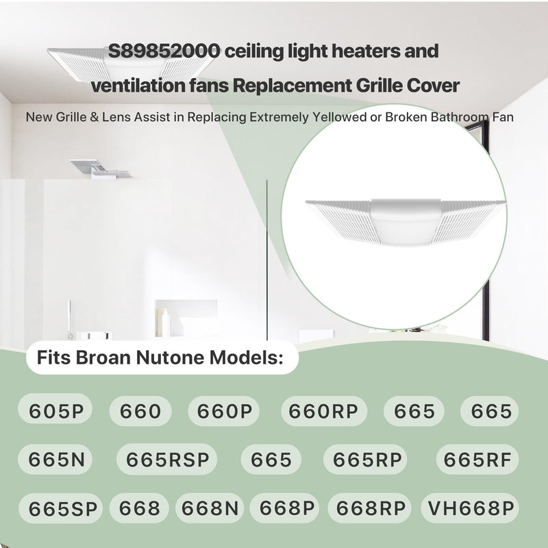 89852000 / S89852000 Replacement Ceiling Heater Grille & Vent Cover – White Bathroom Exhaust Fan Grille and Lens, Compatible with Broan-NuTone Models 605P, 660, 660P, 660RP, 665, 665N, 665P, 665RF