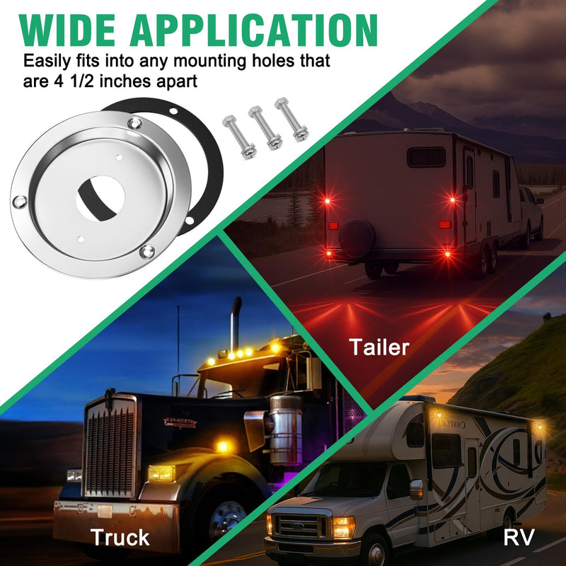 HOCHO Watermelon Lights Bracket, Stainless Steel Watermelon Lights Bezel Fit for Any 4 1/4'' Hole, Stainless Steel for Truck RV Trailer Tail, 4 PCS