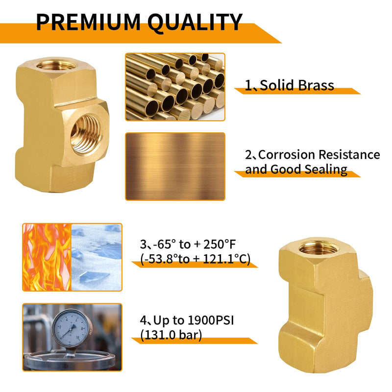 MuHize Brake Line Tee Fitting 4-Pack - 3/16" Tube x 3/8"-24 UNF | SAE/DOT Brass T-Connector for Double Flare Systems | Leak-Proof 3-Way Union for GM/Ford/Dodge RAM (4 PCs) 3/16IN-4PCS
