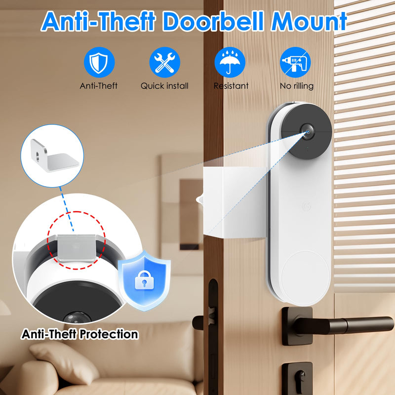 Anti-Theft Doorbell Mount for Google Nest Doorbell Battery, No Drill Video Doorbell Mount Adjustable Mounting Bracket for Nest, Fully Metal Damage Free Door Camera Mount for Apartment Rentals Home