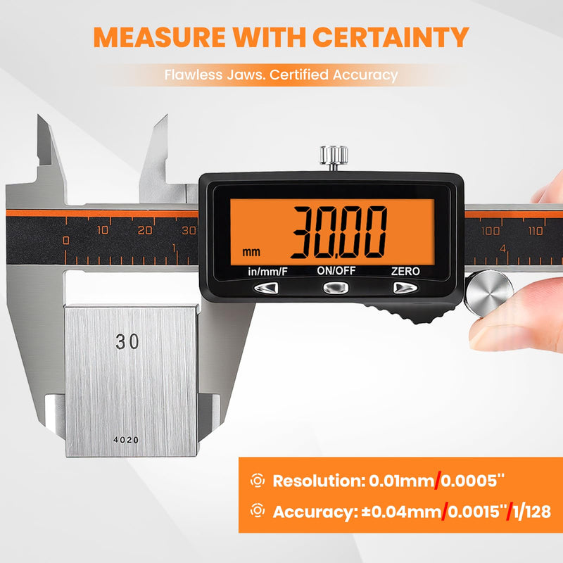 HARDELL Digital Caliper, Rechargeable Caliper Measuring Tool with Large Orange Screen (Non-Backlit) (12 Inch) 12 Inch