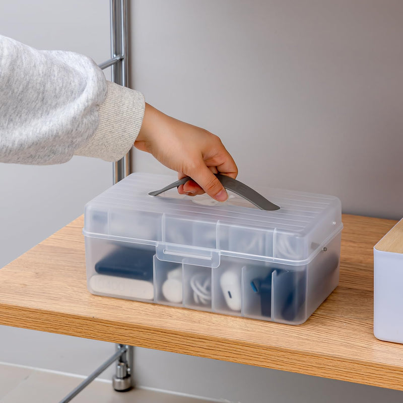Vidifor 2-Layer Cable Organizer Box with 20 Cable Ties, Portable Cord, Charger and Bandages Storage for Drawer, Desk, Office & Home (White) White