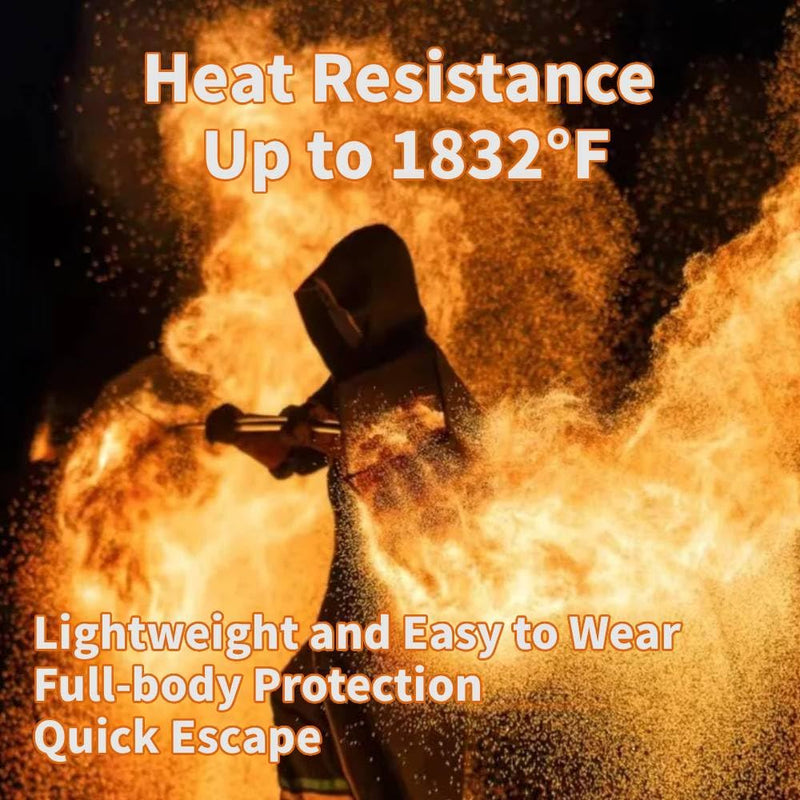 Fireproof Cloak with Hood for Home Emergency - Advanced Carbon Fiber Wearable Fire Blanket (Fiberglass Free), Heat Resistant Poncho for Fire Escape, Reflective Safety Cape for Adults