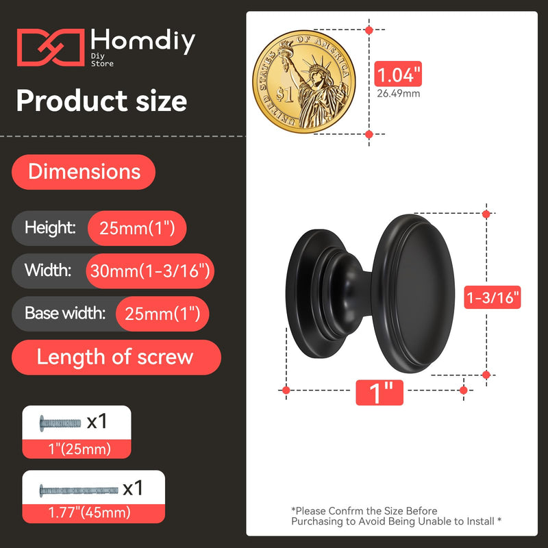 homdiy 10 Pack Black Cabinet Knobs Matte Black Drawer Knobs Kitchen Hardware for Bathroom, Cupboard, Furniture Single Hole
