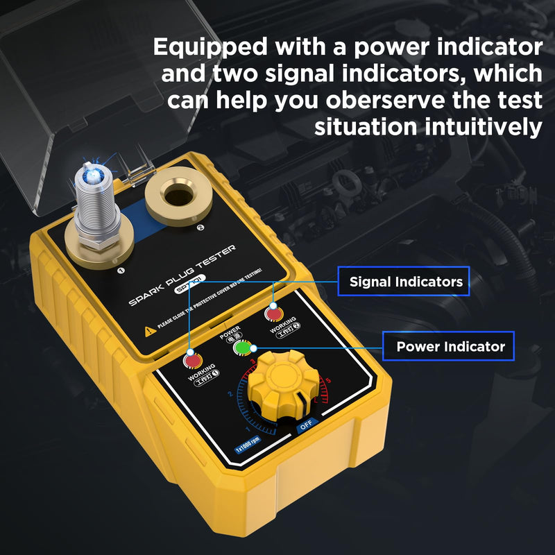 Spark Plug Tester Dual Holes, Automotive Engine Ignition Coil Tester 0-6000rpm Working Frequency, Car Spark Tester Tool with Protective Cover for 12V Gasoline Vehicles