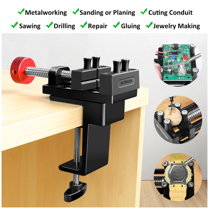 ArtyMaster Mini Drill Press Vise with Rubber Soft Jaws, 0-2.48" Clamping Range Mini Vice Clamp for Crafts, Jewelry Making, Modeling and Repairs, Precision Aluminum Small Vise for Small Projects Mini Vise+C-clamp