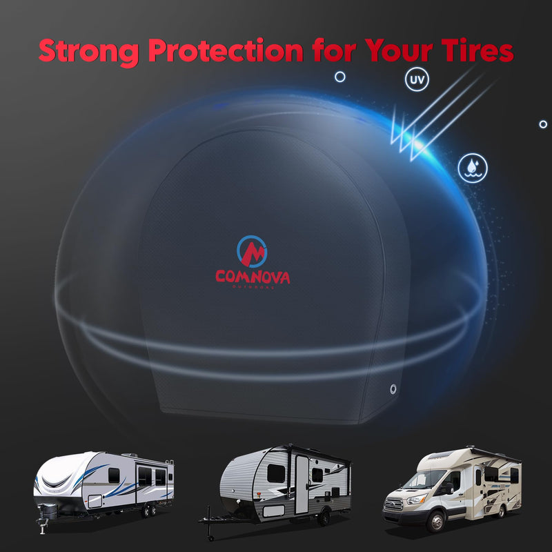 RV Tire Covers 2 Pack, Tough Tire Wheel Protector for Truck, Travel Trailer, Motorhome, SUV, Camper, Boat, Van, PU Oxford Waterproof Sun Rain Snow Protector Cover, Fits Tire Diameters 26-29 inch M - Fit Tire Diameter 26"-29" Black - 2 Packs