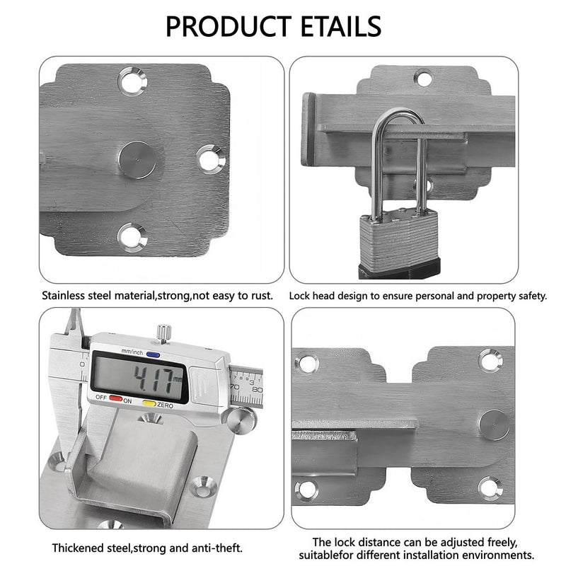Flip Gate Latch Lock with Padlock Hole, Heavy Duty Stainless Steel Door Latch for Outdoor Wooden Fence, Swing Open Gate, Double Gate, Barn Door, Shed, Vinyl Fence, Yard (Silver (2 Pcs)) Silver (2 Pcs)