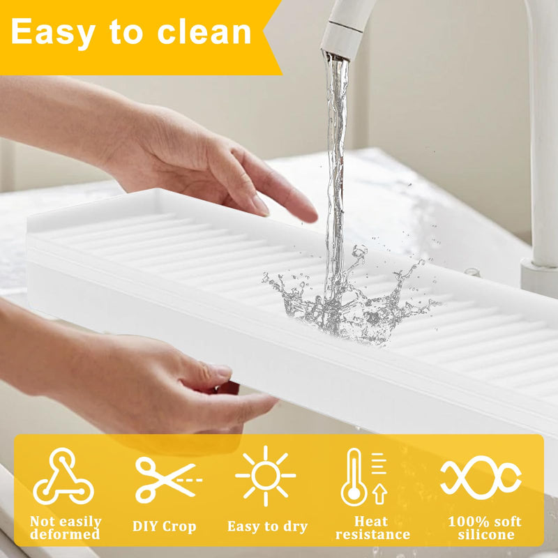 Silicone Sink Edge Protectors - Multifunction Accessories, Splash Guard & Draining Mat for Kitchen, Bathroom Sink, Steel, Granite, Quartz Countertops (Transparent, 4 * 30in) Transparent