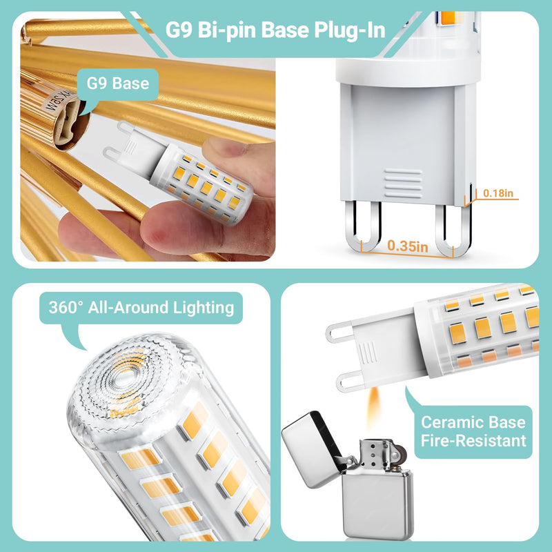 TJOY 20 Pack G9 LED Bulb 4W, 40 Watt Equivalent Halogen, 3000K Warm White Chandelier Light Bulbs, T4 G9 Bi-pin Base for Crystal Chandelier Home Lighting, 360 Degree Angle, 120V,Non-dimmable Non-dimmable