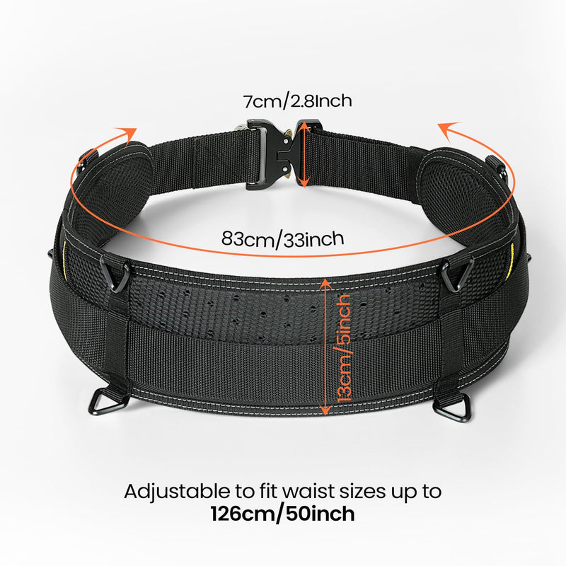 Multifunctional 33 Inch Tool Belt with Insurance Insert Buckle, 50 inch Adjustable Waist, Black, Fine Stitching XL
