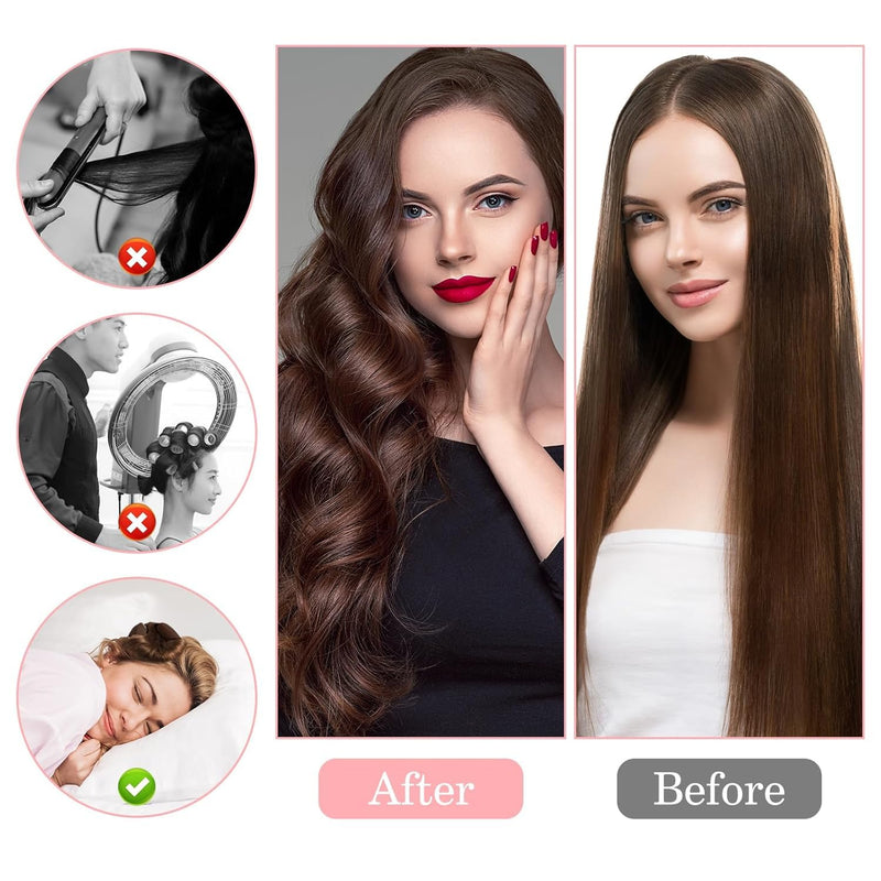 Heatless Curlers,3Pcs Heatless Curling Wand,Overnight Hair Rollers,Soft Sleeping Lazy Hair Rollers with Hook for All Hair Types(Brown)