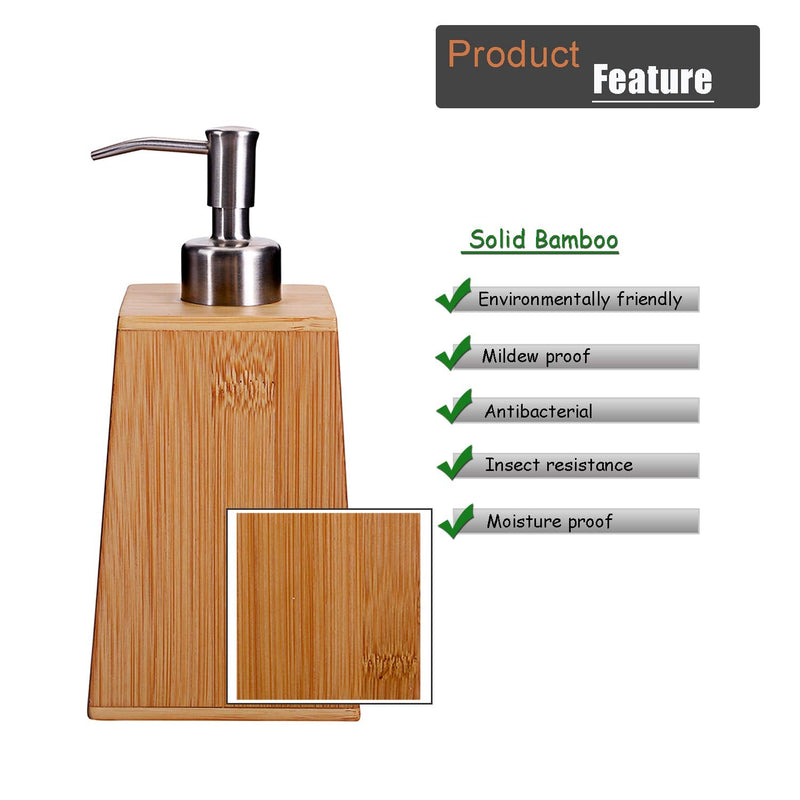 8 oz Bamboo Soap Dispenser with Stainless Steel Spray Head for Bathroom Accessories and Various Liquids, Trapezoid Trapezoid(H7 7/8"*3 3/8"*3 3/8")
