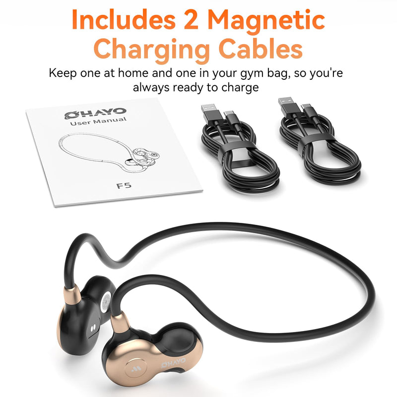 OHAYO Open Ear Headphones, Bluetooth 6.0 Air Conduction Sports Earbuds, 19g | Lightweight Wireless Earphones for Running, Cycling & Workouts, IPX7 Waterproof Headset, Built-In Dual-Mic, FreeRun F5, Black