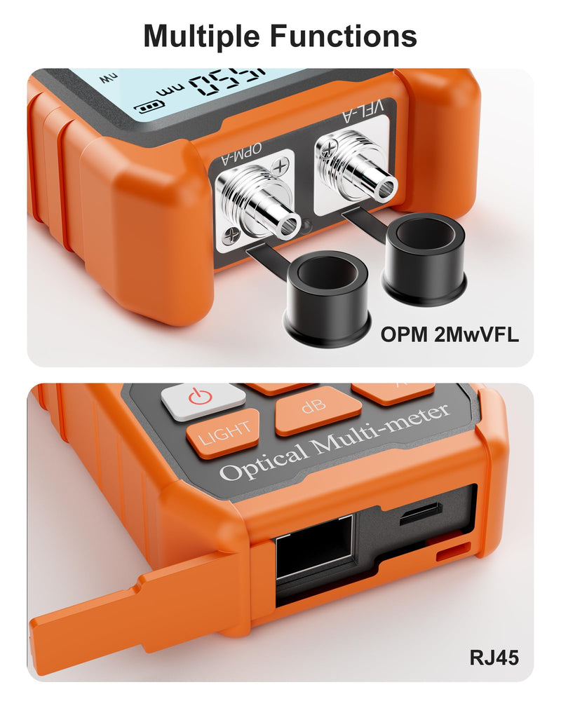 Optical Power Meter, Rechargeable OPM-VFL Fiber Optic Cable Tester, with 2mW Visual Fault Locator, Supporting RJ45 Testing, ST/FC/SC Universal Interface for Optical Measurement OPM-VFL-2