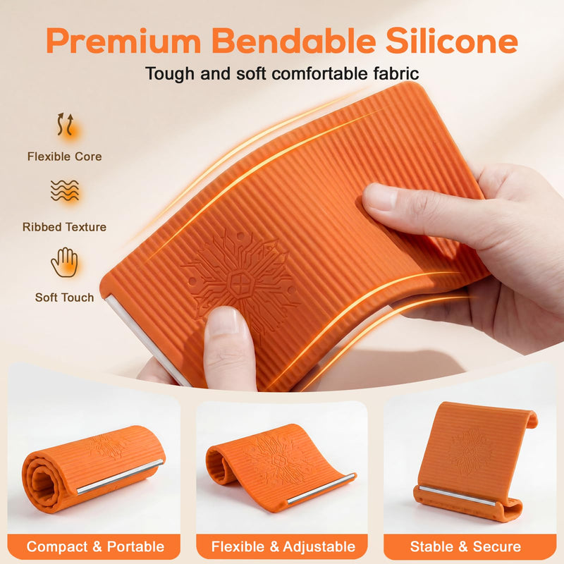 Foldable Airplane Phone Holder for Travel (1 Pack, Orange) | Flexible Silicone Aluminum Phone Stand for Tablet Laptop, Travel, Desk, Bed & Treadmill