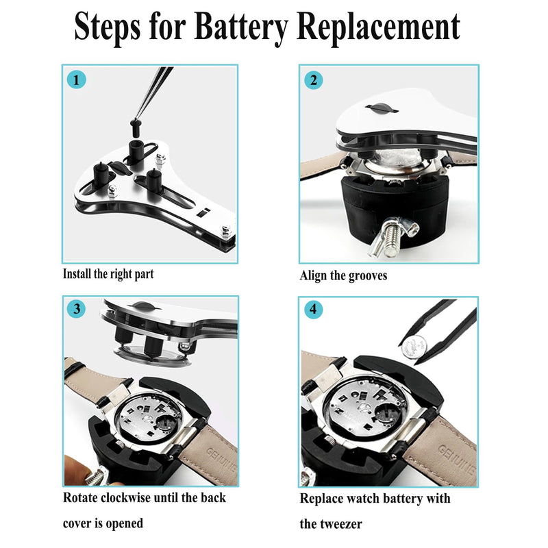 Watch Battery Replacement Tool Kit, 3 Point Large Wrench for Wristwatch Case Back Open, Back Removal Tool with 18 Bits, Watch Holder, Anti-Static Tweezers, Screwdrivers, Spring Bar Tool Silver