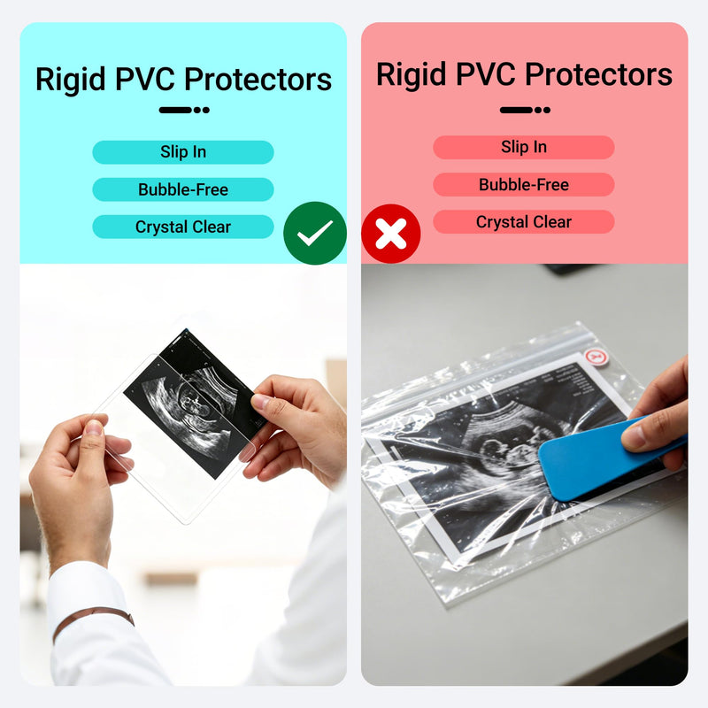 10 Pack 3x4 Inch Ultrasound Photo Protector Sleeves, Side Loading Rigid PVC Sonogram Picture Holders, Cold No Heat Laminating Sheets, Pregnancy Journal Keepsake Accessories, Clear Photo Protectors