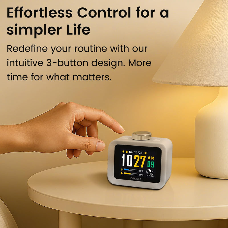 Dekala ChronoSense Alarm Clock Radio for Bedroom Temperature Humidity, 7-Day Programmable 4 Alarms, 100dB Loud Gradual Alarm for Heavy Sleeper, Visual Timer Clock Radio，White Noise Sound Machine Square