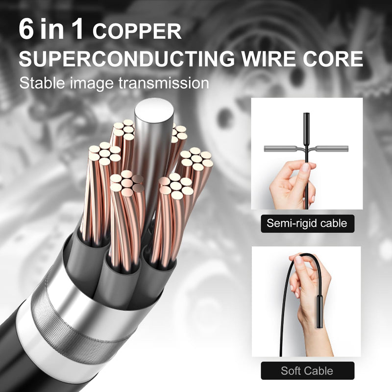 1920P HD Dual Lens Endoscope Camera Semi-Rigid Snake Cable IP67 Waterproof 8LED Lights Dimmable HD Industrial Pipeline Inspection Probe Compatible with Smartphones Endoscope Camera (16.4ft) 16.4ft