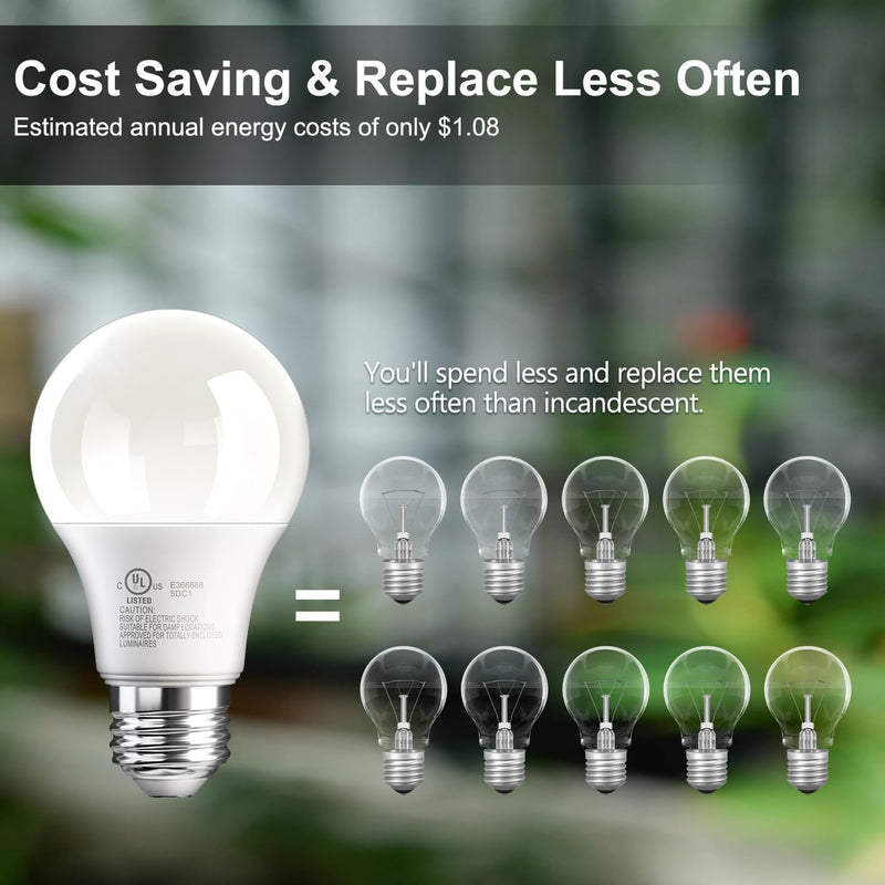 TJOY 24 Pack A19 LED Light Bulbs Warm White 3000K, 60 Watt Equivalent, Efficient 9W, E26 Standard Base, Non Dimmable Energy Saving Warm Light Lamp Bulb, 800LM, 120V, for Home, Bedroom, Living Room 3000k Warm White