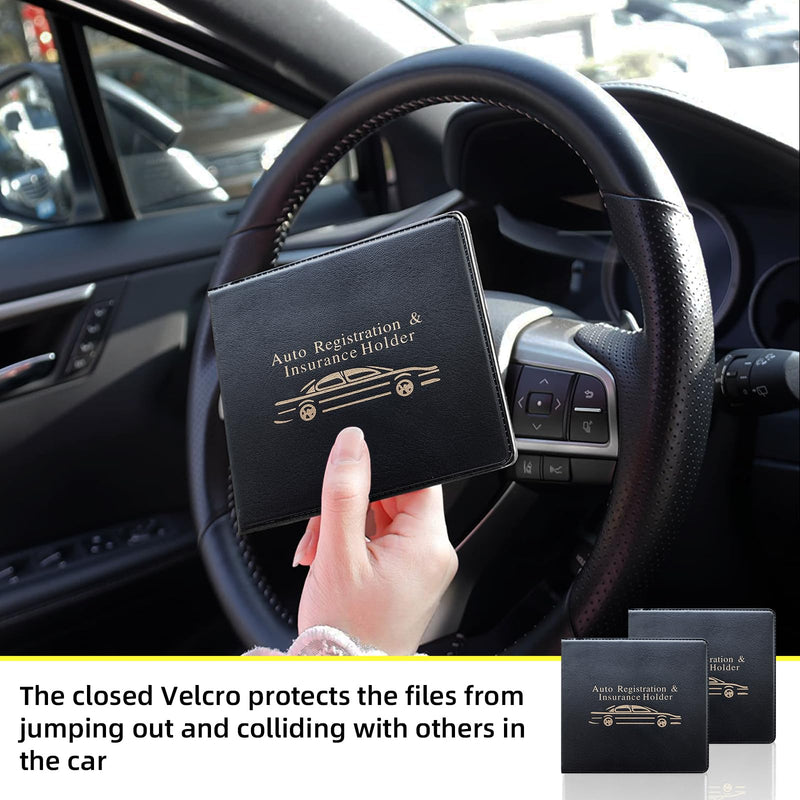 Kewucn Car Registration and Insurance Holder, 2 Pack Premium Auto Essential Document Organizers with Strong Velcro Closure, Universal Vehicle Interior Accessories for Most Cars(Style 4, Black) Style 4