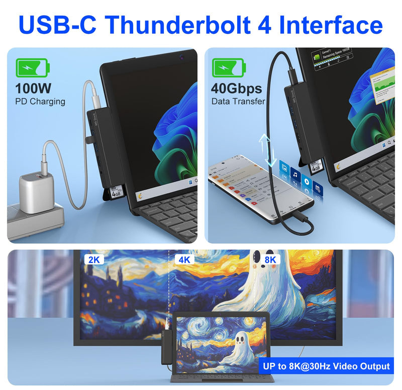 Surface Pro 8/9/X/10 Dongle - Surface Pro 9 Adapter with 4K HDMI, Thunderbolt 4 (8K@30Hz Video+40G Data+100W PD), USB 3.0, SD/TF Reader, 3.5mm Audio Microsoft Surface Pro 9 Docking Station Hub SHX5B-C
