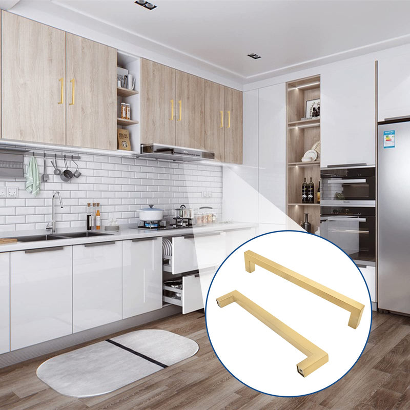 12 Pack Brushed Gold Cabinet Pulls Square Dresser Handles, 7-1/2 Inch / 192mm Hole to Hole Cabinet Handles Stainless Steel Cabinet Hardware, Kitchen Drawer Pulls for Cupboard Wardrobe Vanity Hole to Hole: 7-1/2 Inch Brushed Gold- 12 Pack