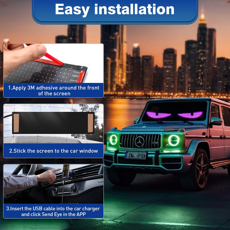 2Pcs Devil Eyes Light for Cars | LED Eyes for Truck Windshield | Flexible Scrolling Programmable LED Sign | Can Edit Text/Graffiti/Animations 15"x 4"/2Pcs