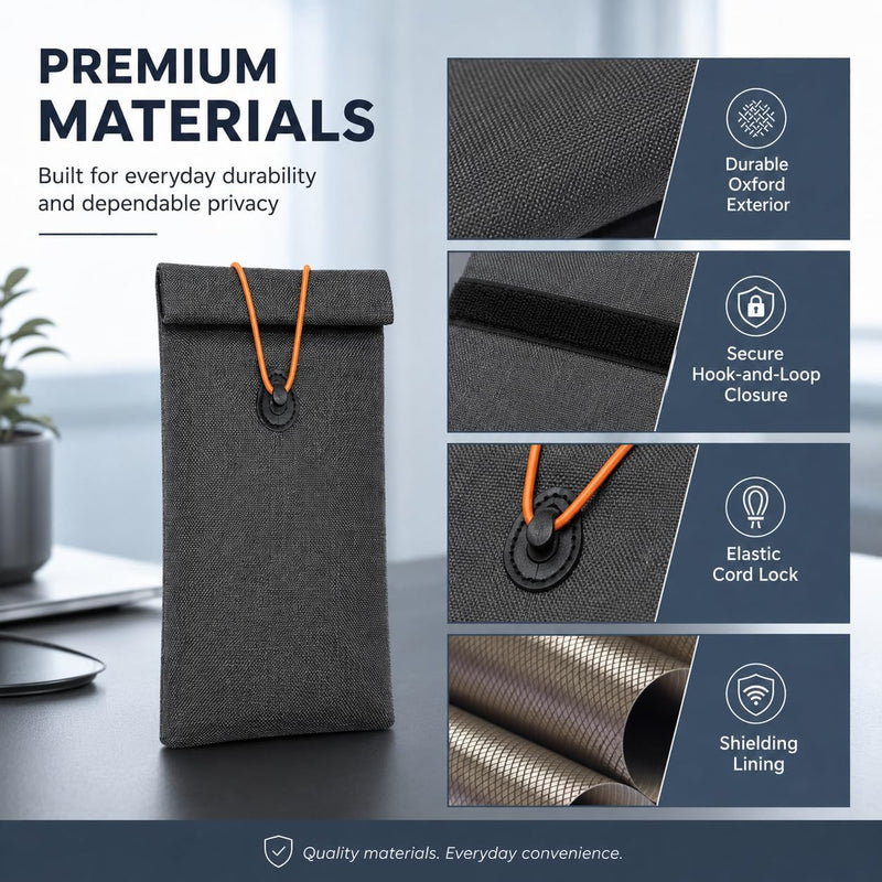 Faraday Bags for Phones 2 Pack, Phone & Key Fob Signal Blocking Pouch | GPS WiFi Cellular Bluetooth RFID, Oxford Fabric, Fits Most Smartphones