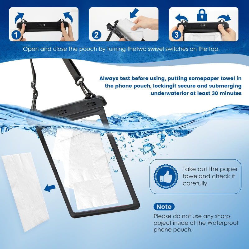 Universal iPad Waterproof Bag Case, Touch Sensitive Dry Bag with Lanyard Waterproof Bag Case for iPad 8th/7th/6th/5th/4th Generation 10.5/10.2/9.7/10.2 ipad Mini Case Absolute Black