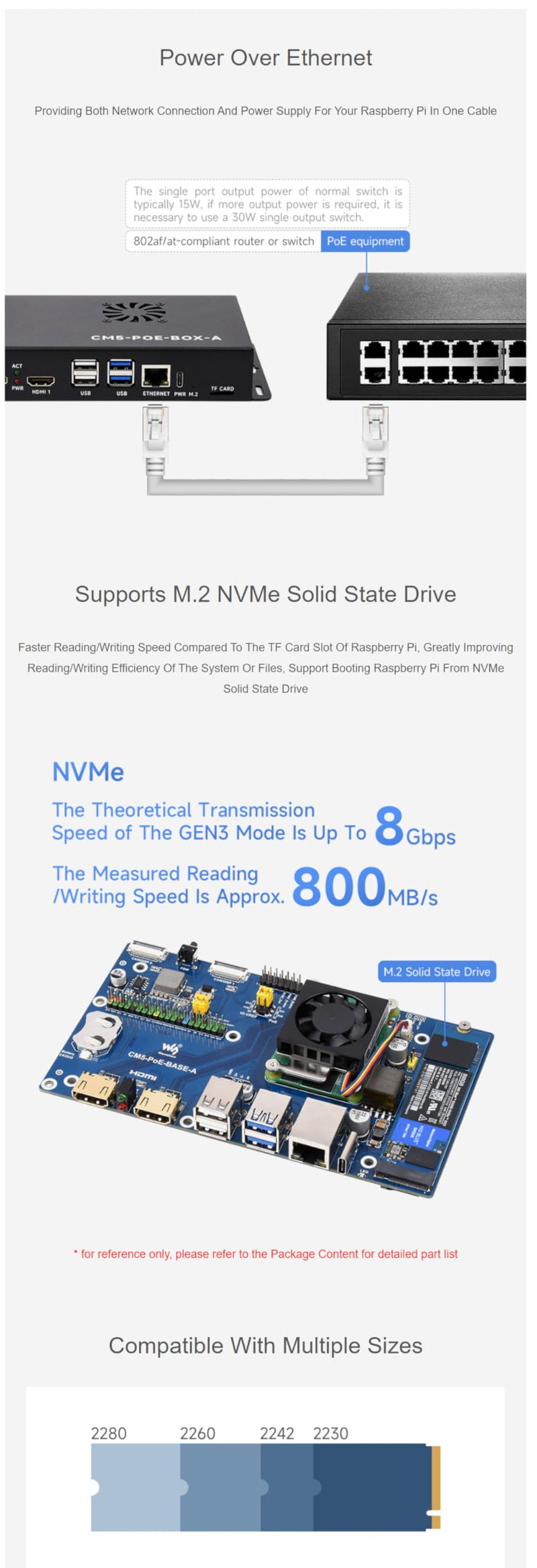 Fits Raspberry Pi Compute Module 5 IO Board with PoE Feature, M.2 NVMe SSD Support, GPIO Header,Ethernet, USB, HDMI, and TF Slot for All CM5 Variants