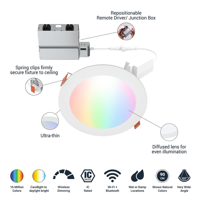 HLB6099WZRGBWMWR: HALO 6” Smart Wi-Fi Slim Canless LED Downlight Powered by WiZ Pro, Dimmable Full Color with Smart Home Integration 6 inch No Housing Required: Canless LIGHT