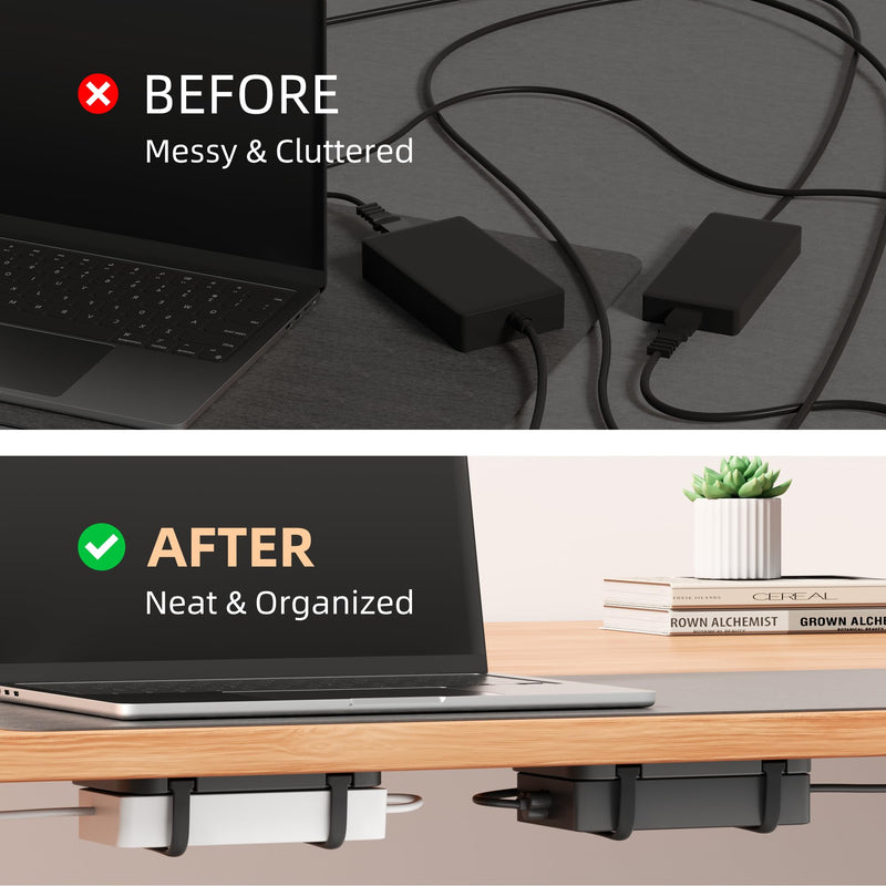 Upgraded Laptop Charger Holder,Adjustable Silicone Strap Power Brick Organizer With Heat Dissipation,Under Desk Cable Management Mount For Most Power Adapters,Chargers, Included Screws & Adhesive Black