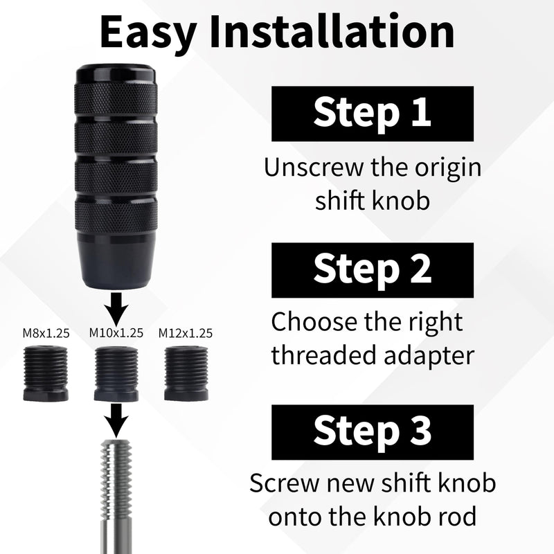 Car Shifter Knob, Aluminum Gear Shift Style Knobs, 3.74" Black Shift Knob with 3 Threaded Adapters M8 M10 M12 x 1.25 Fit Universal Manual Transmission, Automotive, Trucks