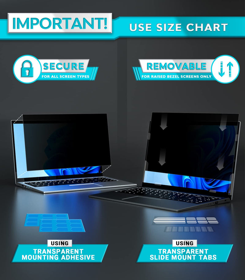 PYS 17" Laptop Privacy Screen Protector - Removable 17.3 Inch 16:9 Laptop Screen Privacy Shield, Anti Glare & Blue Light Screen Filters for Lenovo Hp Dell Acer Asus Thinkpad Envy Xps 17.3 Inch (Diagonal) - 16:9 Aspect Ratio