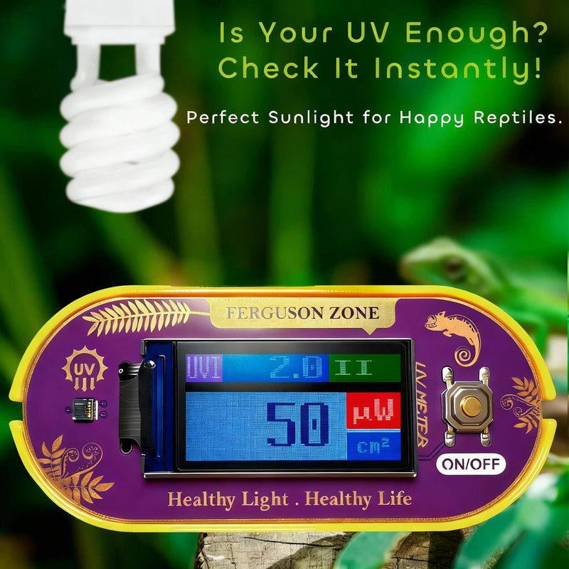 Reptile UVB UVA Light Meter for Bearded Dragon Tank Accessories, Portable Light Meter & Radiation Detector for Reptiles, Test Light and Sunlight Wavelength Meter with CR2032 Battery Light Yellow