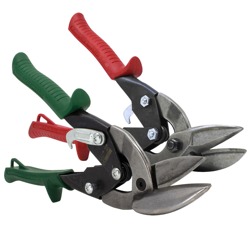 MIDWEST Aviation Snip Set - Left and Right Cut Offset Tin Cutting Shears with Forged Blade & KUSH'N-POWER Comfort Grips - MWT-6510C Left/Right Combo