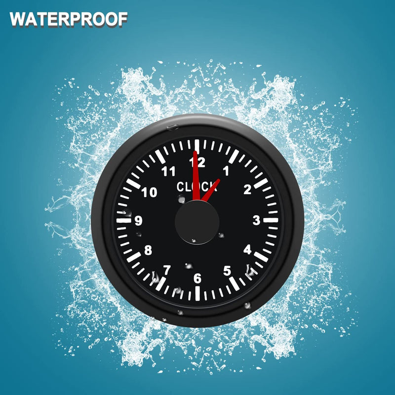 KAOLALI Clock Meter Gauges Auto Clock 0-12 Hours Format High Accuracy with Blacklight for Marine Boat Yacht Car 52mm(2'') 12/24V 52mm Clock Black