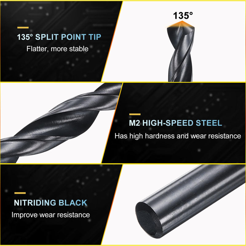 PATIKIL 7/16" Drill Bit, Jobber Straight Shank M2 High-Speed Steel 135° Nitriding Black for Stainless Steel Hard Metal - 6 Pack 7/16 inch