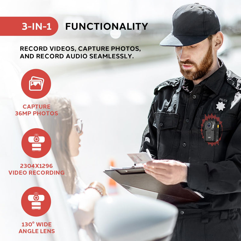 Pyle Police Security Video Compact Camera - HD 2304x1296p Rechargeable Wireless Waterproof Wearable Law Enforcement Mini Surveillance Cam, Audio Video Recording, Night Vision, Motion Detector PPBCM6