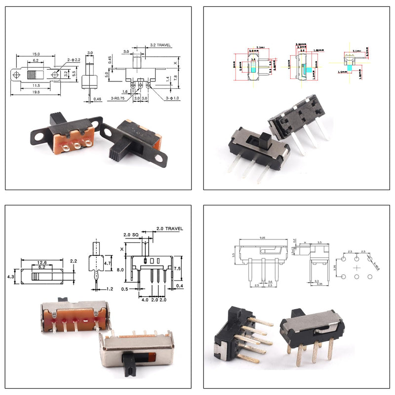 Slide Switch Assorted Kit, Mini Micro PCB Panel Slide Switch 2Pin 3Pin 4Pin ON/Off ON/Off/ON Switch Breadboard Electronic Dip SlideSwitch（JTS-Slide-Switch