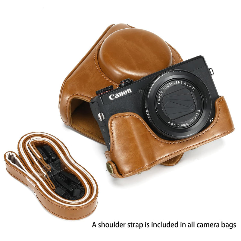 Camera Case for Canon PowerShot G7X Mark III and Mark II, Brown | PU Leather; Custom Fit; Scratch & Impact Protection; Easy Battery & SD Card Access; Non-Slip Grip; Tripod Ready